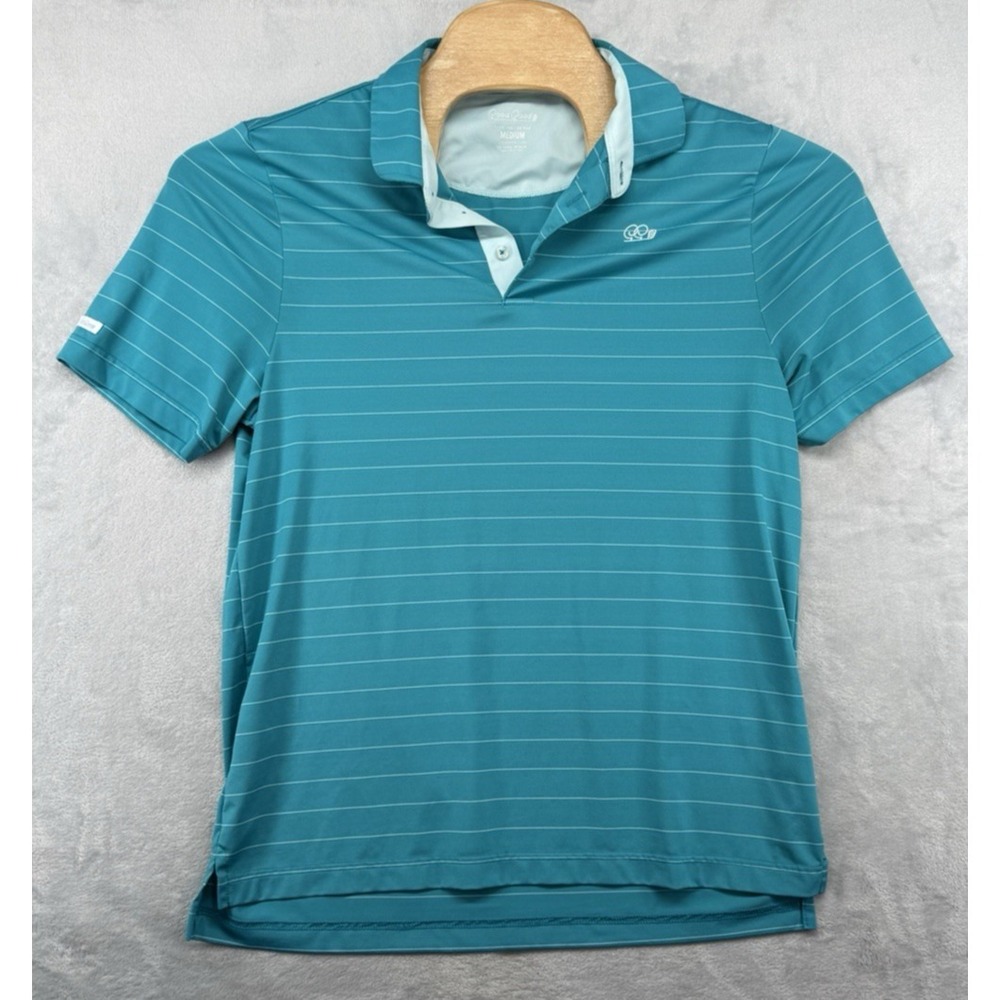 Good Good Golf Polo Shirt Aqua Green White Stripe Performance Stretch Men's M